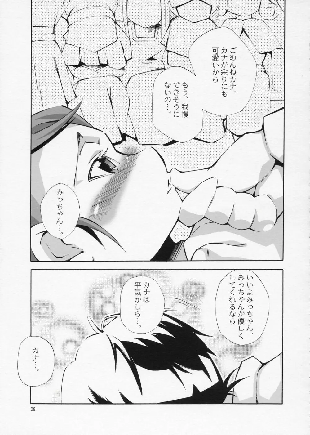 ある日、我慢できなくなったみっちゃんがカナとニャンニャンするというような妄想をマンガにした本。 Page.8