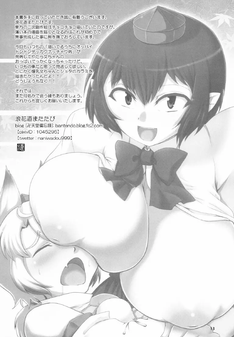 爆乳文ちゃんがショタ白狼天狗くんにおっぱい弄らせてあげるだけの本 Page.13